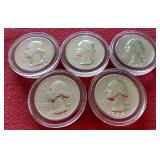 (5) 1950s & 60s Silver Proof Washington Quarters