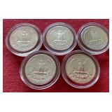 (5) 1950s & 60s Silver Proof Washington Quarters