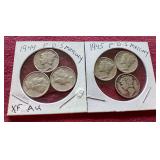 (6) Mercury Dimes - 1944 & 1945 P/D/S