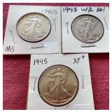 (3) Walking Liberty Half Dollars