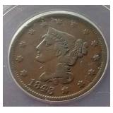 1843 Braided Hair Large Cent - ANACS VF 20 (Details)