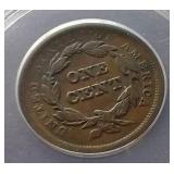 1843 Braided Hair Large Cent - ANACS VF 20 (Details)