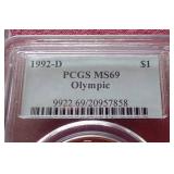 1992-D Olympic Commemorative Silver Dollar With Nolan Ryan Model Card