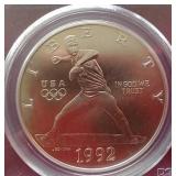 1992-D Olympic Commemorative Silver Dollar With Nolan Ryan Model Card