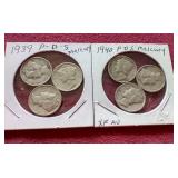 (6) Mercury Dimes - 1939 & 1940 P/D/S