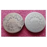 (2) Shield Nickels (Dates Illegible)
