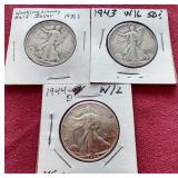 (3) Walking Liberty Half Dollars