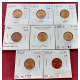 (8) Uncirculated Red Wheat Pennies