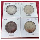 (4) Barber Half Dollars