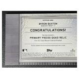 Byron Buxton 2023 Museum Collection Quadruple Game-Used Material Minnesota Twins Baseball Card /99 No. SPPPQR-BBU