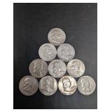 Lot Of 10 90% Silver Franklin Half Dollars