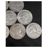 Lot Of 10 90% Silver Franklin Half Dollars