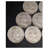 Lot Of 10 90% Silver Franklin Half Dollars