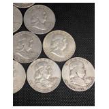 Lot Of 10 90% Silver Franklin Half Dollars