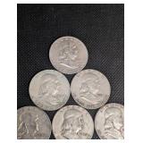 Lot Of 10 90% Silver Franklin Half Dollars
