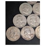 Lot Of 10 90% Silver Franklin Half Dollars
