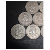 Lot Of 10 90% Silver Franklin Half Dollars