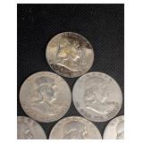 Lot Of 10 90% Silver Franklin Half Dollars