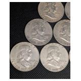 Lot Of 10 90% Silver Franklin Half Dollars