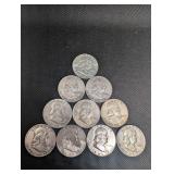 Lot Of 10 90% Silver Franklin Half Dollars
