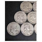 Lot Of 10 90% Silver Franklin Half Dollars