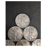 Walking Liberty Half Dollars - 6 Silver 50-Cent Coins, 1928-1945 Range