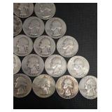 Lot Of 20 90% Silver Washington Quarters- Various Dates