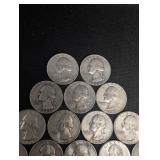 Lot Of 20 90% Silver Washington Quarters- Various Dates
