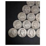Lot Of 20 90% Silver Washington Quarters- Various Dates