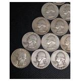 Lot Of 20 90% Silver Washington Quarters- Various Dates