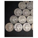 Lot Of 20 90% Silver Washington Quarters- Various Dates
