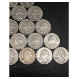 Lot Of 20 90% Silver Washington Quarters- Various Dates