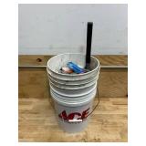 Buckets filled with various items