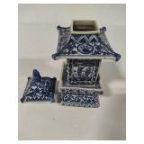 Chinoiserie Blue & White Porcelain Pagoda Jar Chinoiserie Blue & White Porcelain Pagoda Jar