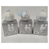 Lladro 2012, 2013 & 2014 Round Ball Christmas Ornaments w/Box Lladro 2012, 2013 & 2014 Round Ball Christmas Ornaments w/Box