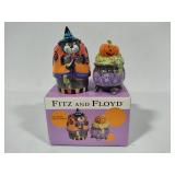 Fitz & Floyd Kitty Witches Salt & Pepper Shakers + Three Halloween Porcelain Candy Dishes Fitz & Floyd Kitty Witches Salt & Pepper Shakers + Three Halloween Porcelain Candy Dishes