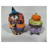 Fitz & Floyd Kitty Witches Salt & Pepper Shakers + Three Halloween Porcelain Candy Dishes Fitz & Floyd Kitty Witches Salt & Pepper Shakers + Three Halloween Porcelain Candy Dishes