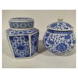Two Blue & White Jars w/Lids Two Blue & White Jars w/Lids