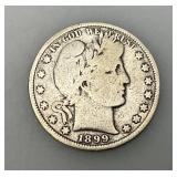 1899 Silver Barber Half Dollar In Lighted Case 1899 Silver Barber Half Dollar In Lighted Case