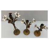 3 Antique Hollywood Regency Ceramic Lilies Ant Metal Candle Holders 9', 11' & 14' 3 Antique Hollywood Regency Ceramic Lilies Ant Metal Candle Holders 9', 11' & 14'