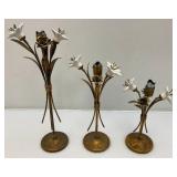 3 Antique Hollywood Regency Ceramic Lilies Ant Metal Candle Holders 9', 11' & 14' 3 Antique Hollywood Regency Ceramic Lilies Ant Metal Candle Holders 9', 11' & 14'