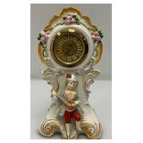 Misc. Vintage Clocks And Travel Clocks Including ELGIN And More (Chalkware Clock Horseman's Head Glued) Pocelain Clock Has Chips And Cracks Misc. Vintage Clocks And Travel Clocks Including ELGIN And More (Chalkware Clock Horseman's Head Glued) Pocelain Clock Has Chips And Cracks