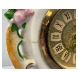 Misc. Vintage Clocks And Travel Clocks Including ELGIN And More (Chalkware Clock Horseman's Head Glued) Pocelain Clock Has Chips And Cracks Misc. Vintage Clocks And Travel Clocks Including ELGIN And More (Chalkware Clock Horseman's Head Glued) Pocelain Clock Has Chips And Cracks
