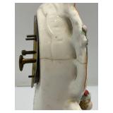 Misc. Vintage Clocks And Travel Clocks Including ELGIN And More (Chalkware Clock Horseman's Head Glued) Pocelain Clock Has Chips And Cracks Misc. Vintage Clocks And Travel Clocks Including ELGIN And More (Chalkware Clock Horseman's Head Glued) Pocelain Clock Has Chips And Cracks