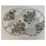 Vintage Silver Overlay Fostoria Century 3 Part Divided Relish Dish & Gravy Boat With Spoon Vintage Silver Overlay Fostoria Century 3 Part Divided Relish Dish & Gravy Boat With Spoon