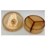 1920's Fostoria Fluer De Lis Amber Divided Candy Dish Covered Vintage 1920's Fostoria Fluer De Lis Amber Divided Candy Dish Covered Vintage