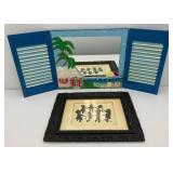Antique Picture Frame 17' x 21' With Original Silhouette Art And Hand Painted Fold Open Shutter Mirror With Bermuda Art 18' x 20' Closed And 40' x 18' Open Antique Picture Frame 17' x 21' With Original Silhouette Art And Hand Painted Fold Open Shutter Mirror With Bermuda Art 18' x 20' Closed And 40' x 18' Open