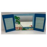 Antique Picture Frame 17' x 21' With Original Silhouette Art And Hand Painted Fold Open Shutter Mirror With Bermuda Art 18' x 20' Closed And 40' x 18' Open Antique Picture Frame 17' x 21' With Original Silhouette Art And Hand Painted Fold Open Shutter Mirror With Bermuda Art 18' x 20' Closed And 40' x 18' Open