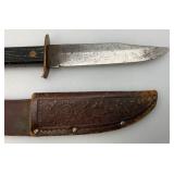 Vintage Hammer Brand Fixed Blade Knife with 5' Blade And Leather Sheath Vintage Hammer Brand Fixed Blade Knife with 5' Blade And Leather Sheath