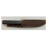 Vintage Hammer Brand Fixed Blade Knife with 5' Blade And Leather Sheath Vintage Hammer Brand Fixed Blade Knife with 5' Blade And Leather Sheath